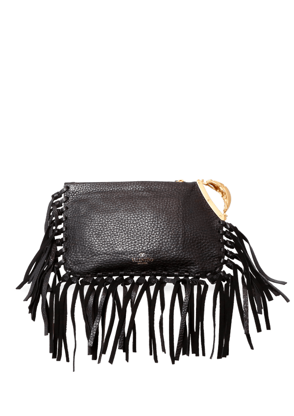 C-ROCKEE FRINGE CLUTCH VALENTINO PRETA ORIGINAL